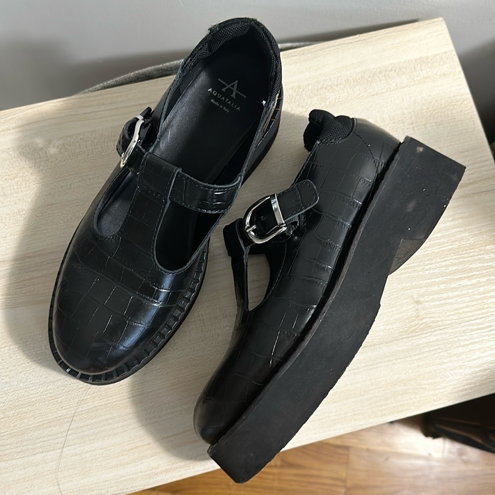 Croc Leather Platform Mary Janes